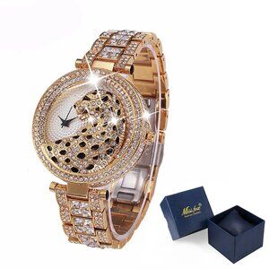 18K GOld CZ Diamond Leopard BLING Watch